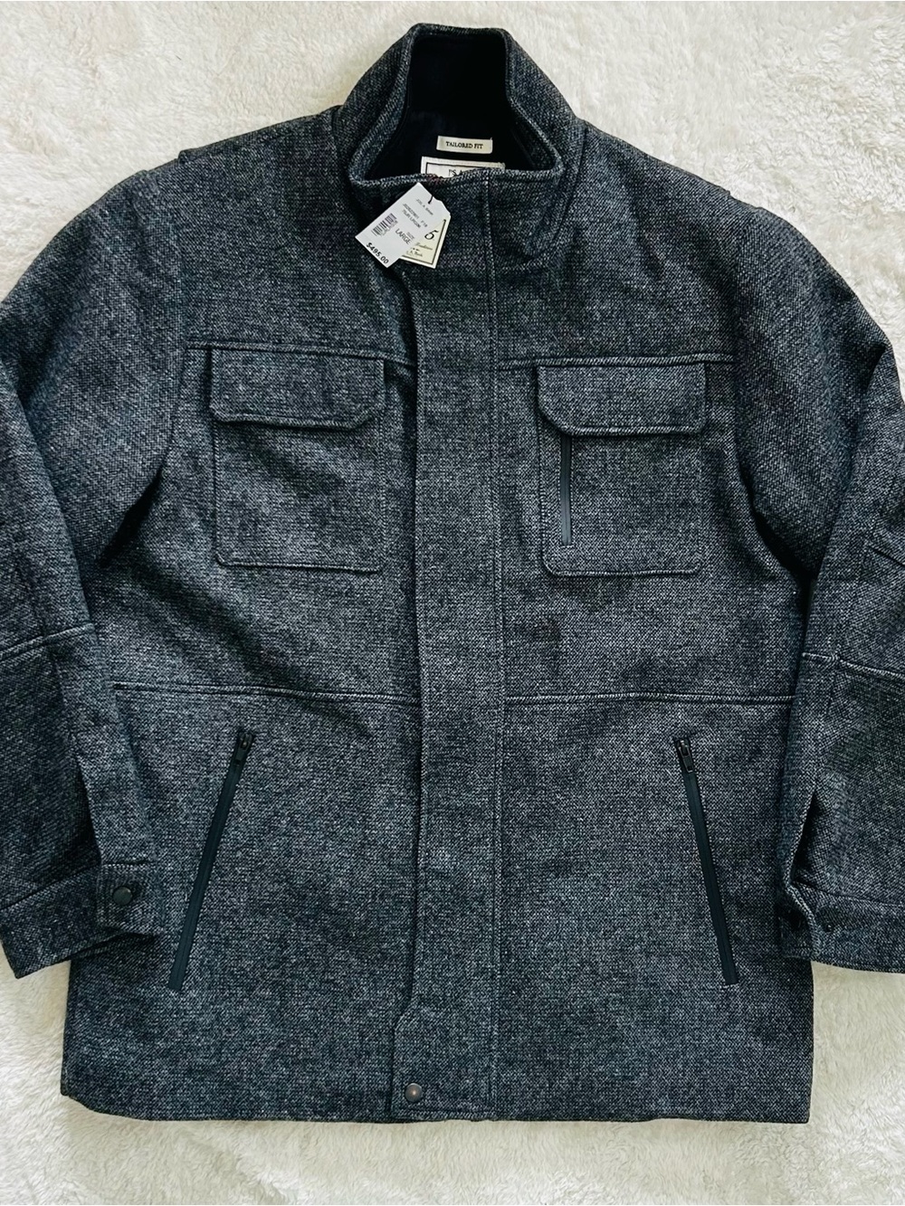 NWT Jos A Bank 1905 Collection Men Large Gray Knit Field Car Jacket Coat $495